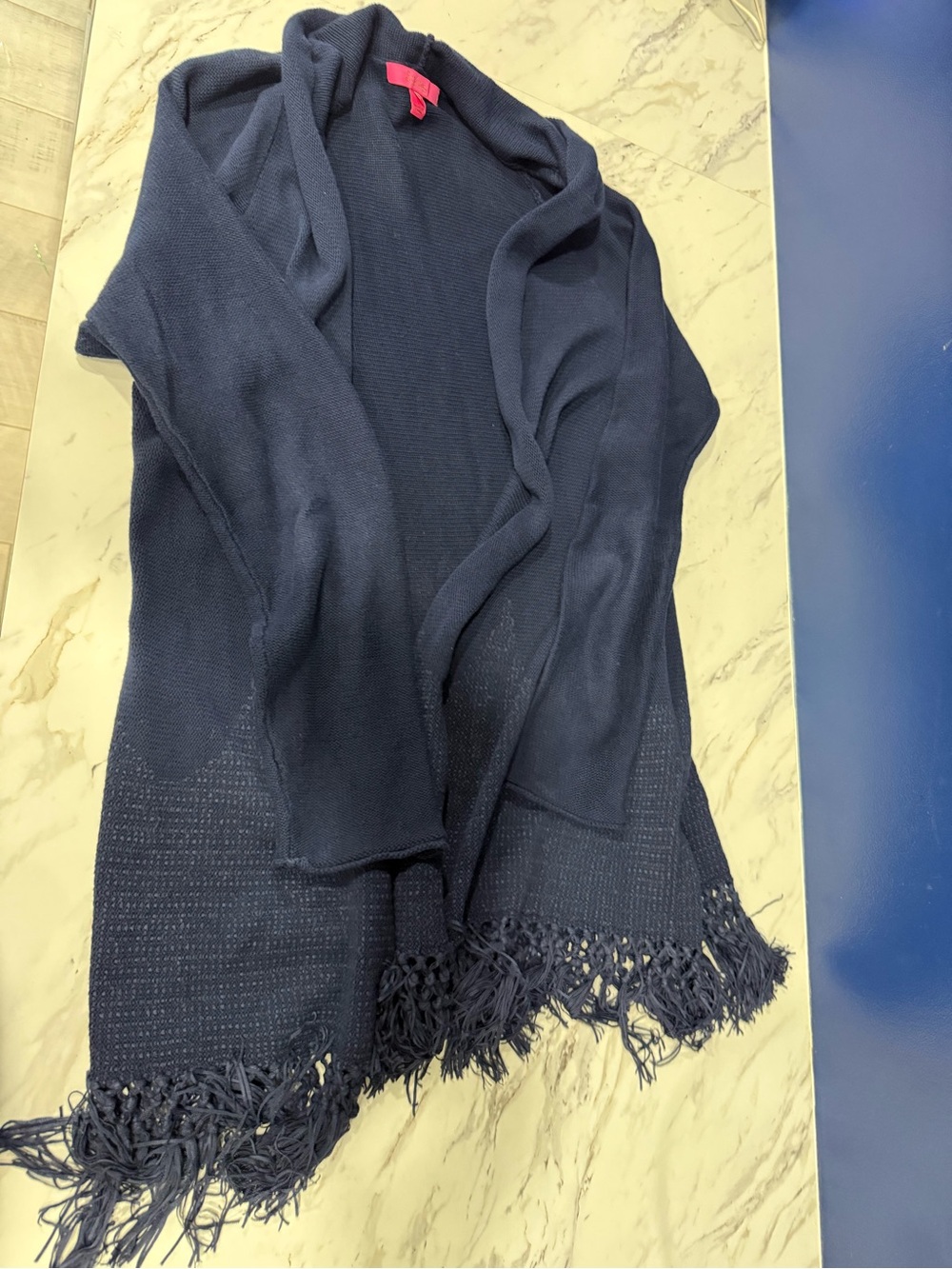 Lilly Pulitzer Navy Fringe Open-Front Shawl Cardigan